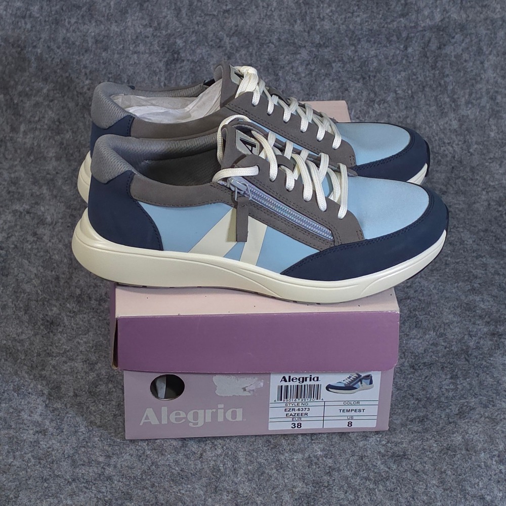 Alegria Eazeer Tempest Blue Grey Side Zip‎ Comfort Sneakers Womens US 8 EUR 38